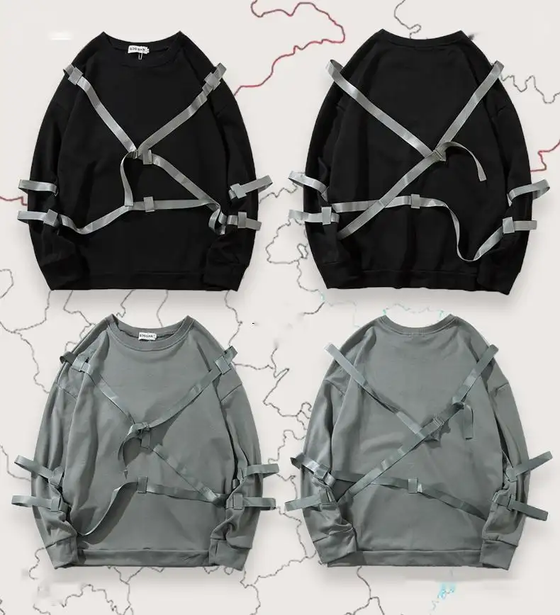 Tide brand functional wind webbing round neck tooling long sleeve sweater