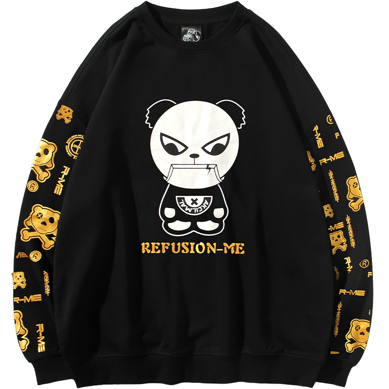 Hot Stamped Round Neck Panda Print Sweatshirt