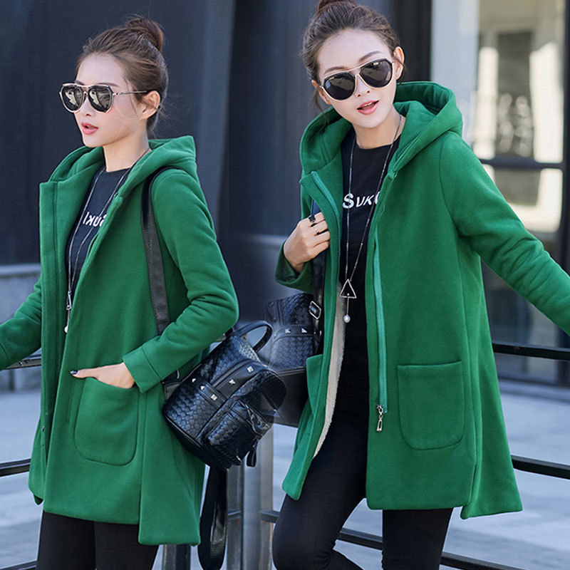 Sweatshirt Jacket Korean Zipper Mid-Length Hooded Slim Fit