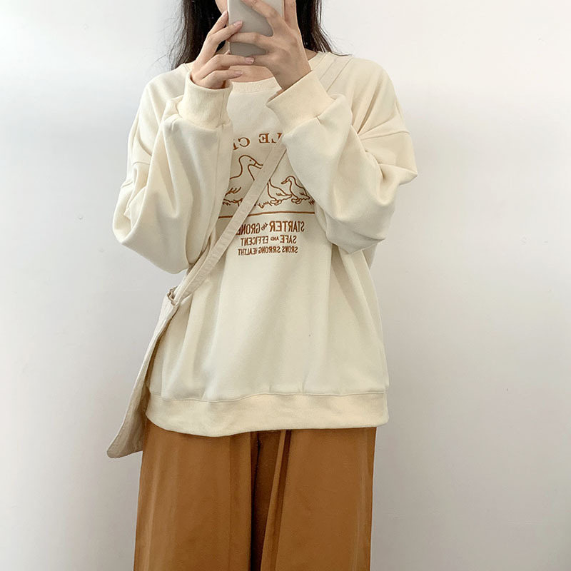 Retro duck warm embroidery Plush sleeves