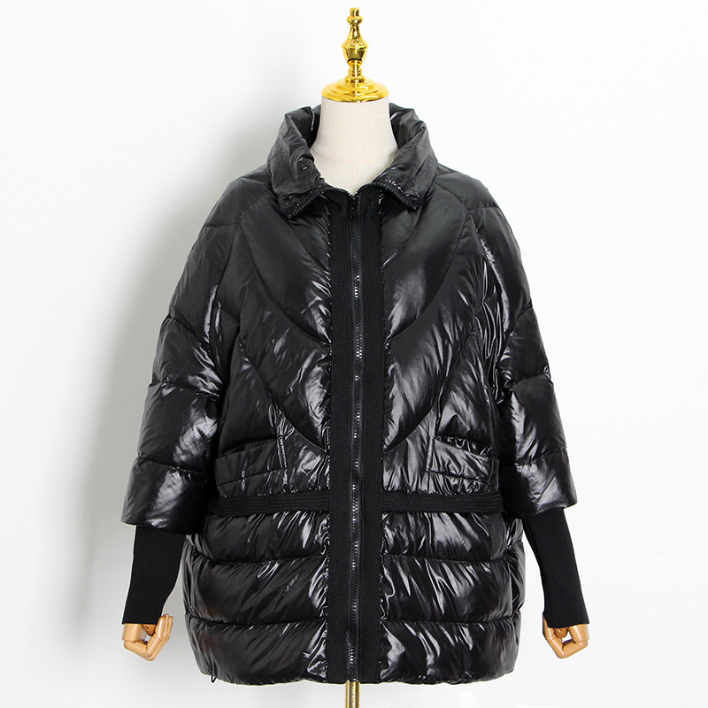 Solid-color knit cuff front pocket cotton dress