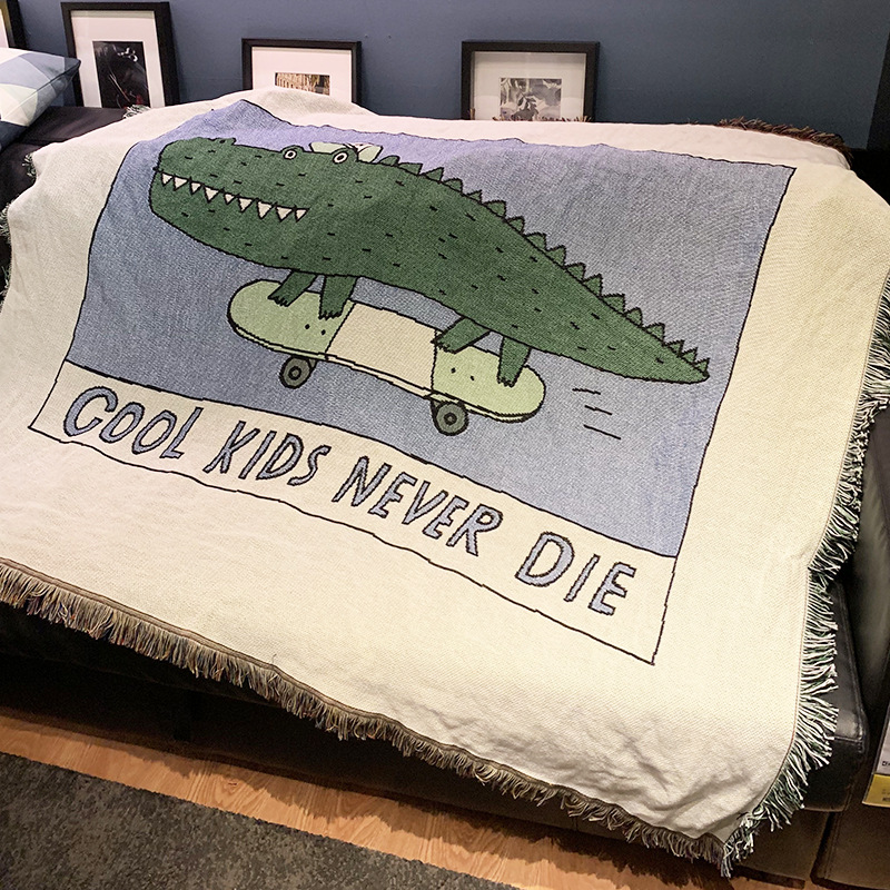 Sofa blanket knitted blanket (Green crocodile-120x150cm)