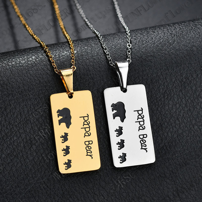 Bear Pendant Stainless Steel Oil Drop Necklace Daddy Necklace