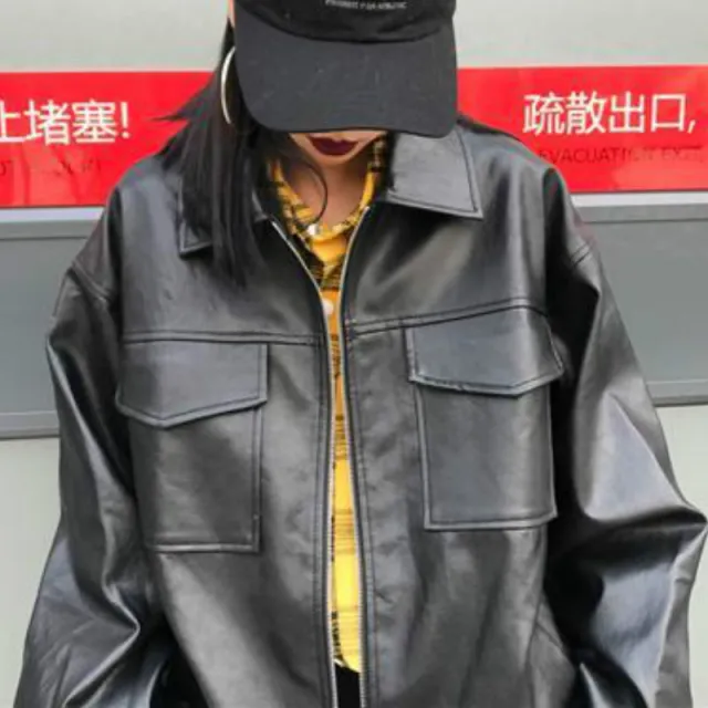 Harajuku couple motorcycle leather jacket Black - Shop at LoveMi