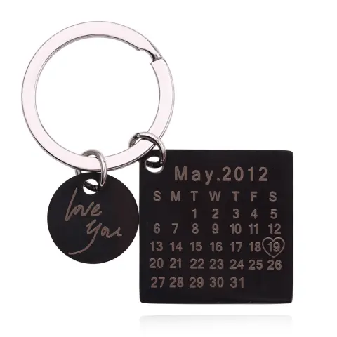Calendar Keychain Custom Gift Engraved Date Name Stainless Steel