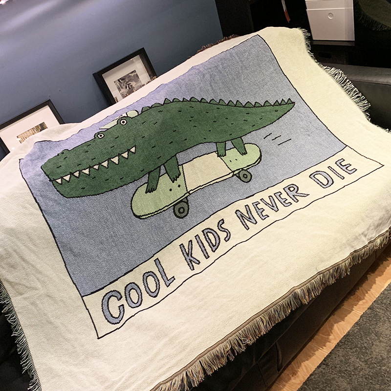 Sofa blanket knitted blanket (Green crocodile-120x150cm)