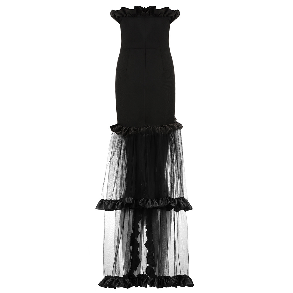 Patchwork pleated lace long dress