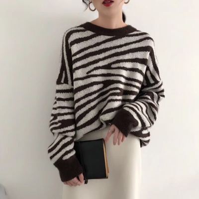 Black and white striped sweater zebra print top