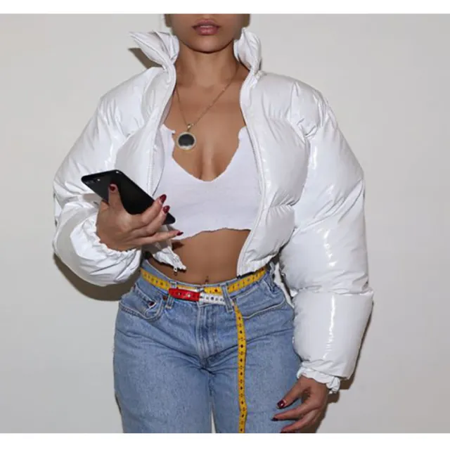 Bright metal short women's cotton coat White - Shop at LoveMi