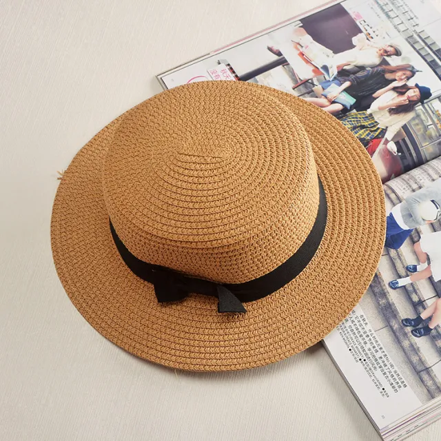 Women's solid color wide brimmed straw hat Coffee - Shop at LoveMi