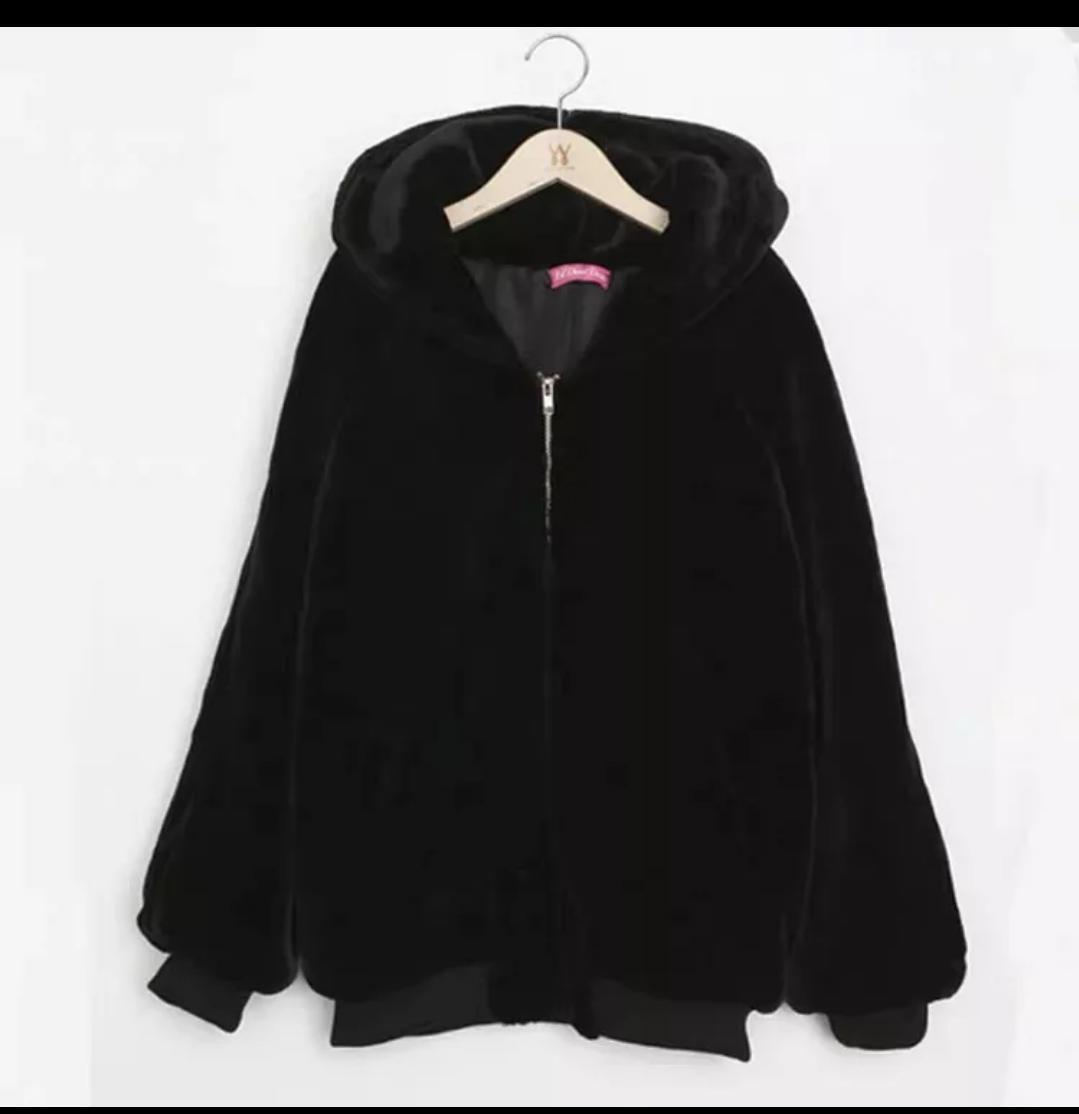 Loose padded faux rabbit fur coat Black - Shop at LoveMi