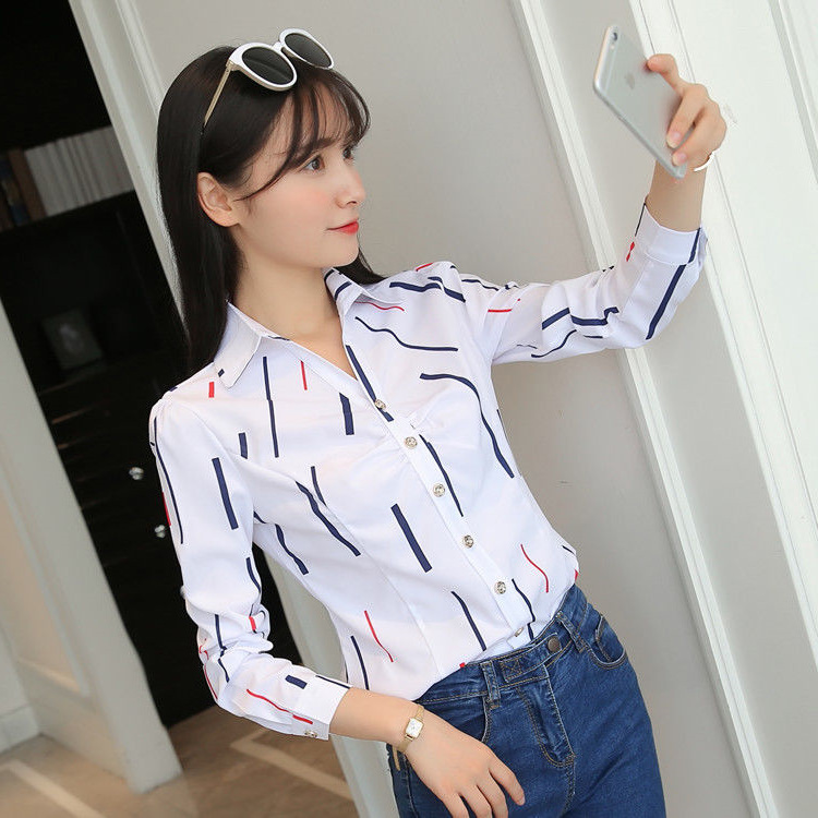 V-neck Long Sleeve Printed Women's Shirt