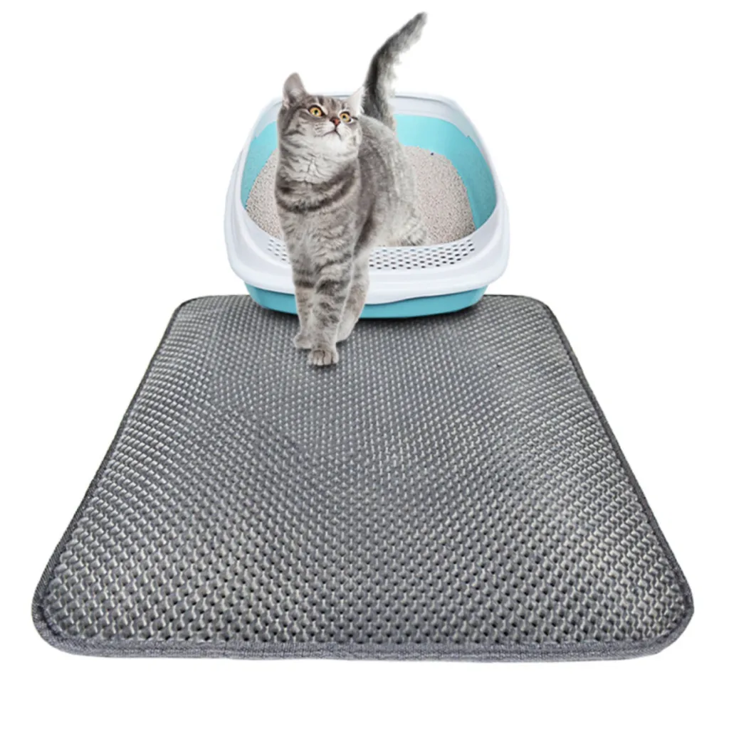 Double Layer Litter Cat Bed Pads Pet Cat Litter Mat Trapping Pets Litter Box Mat Pet Product Bed For Cats House Clean Mat - Foldable Gray