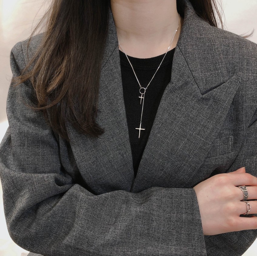 Simple Cross Long Chain Pendant Necklace Fashion Sweater Chain Necklace Jewelry Accessories