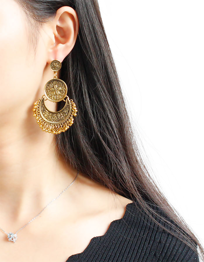 Tassel metal earrings and ears