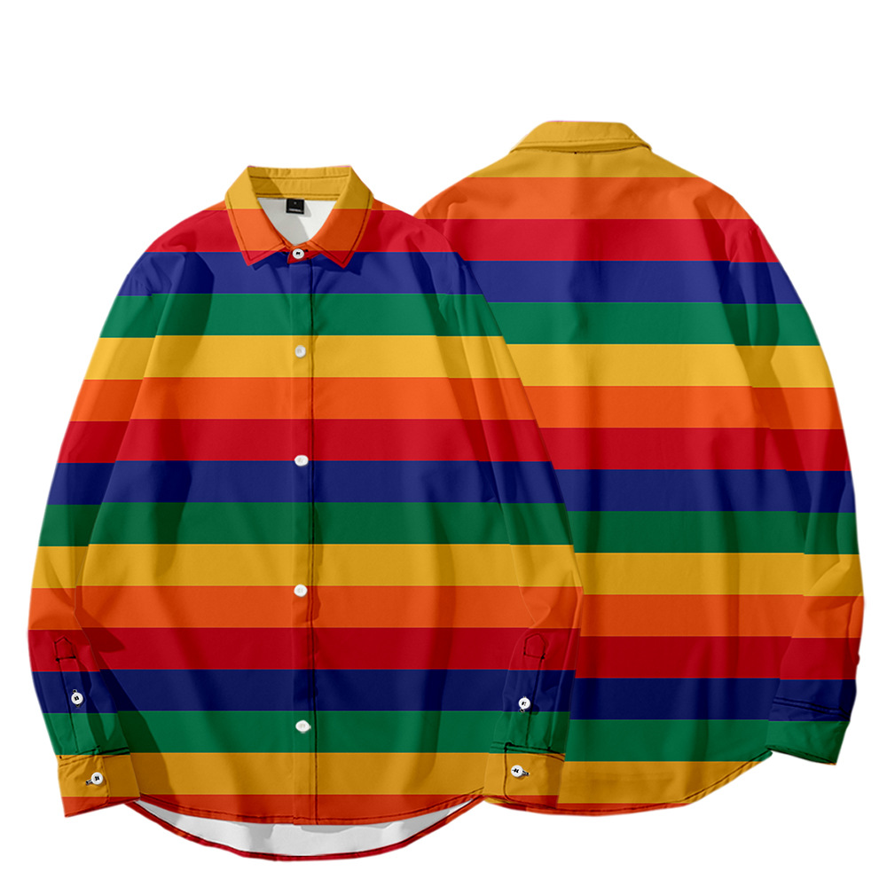 Colorblock Printing Casual Hip-hop Loose Collar Shirt