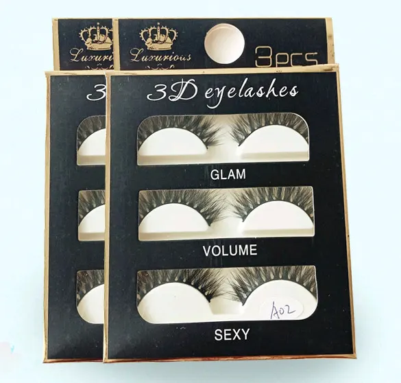 3 Pairs of Handmade A02 False Eyelashes Black Stems