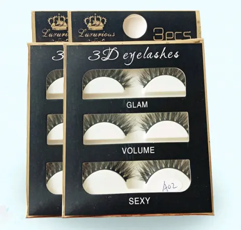 3 Pairs of Handmade A02 False Eyelashes Black Stems