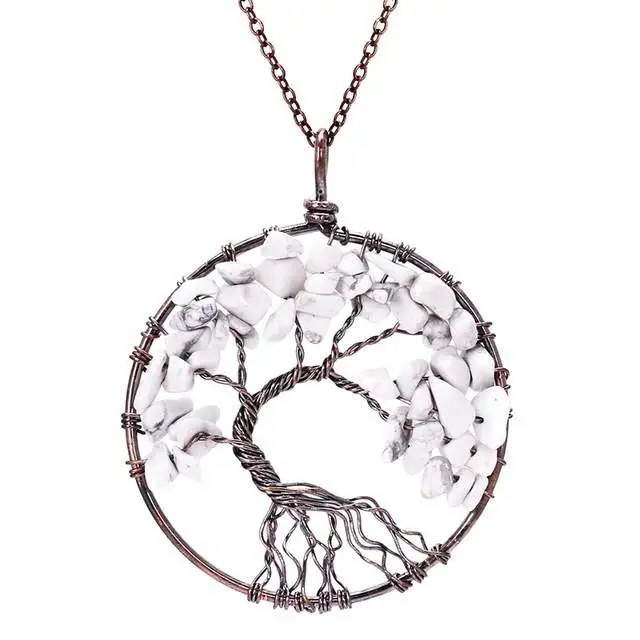 Chakra Tree Of Life Pendant Necklace Copper Crystal - Whtie Turquoise
