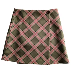 Retro slim Plaid high waist A-line hip skirt - Brown - View 1
