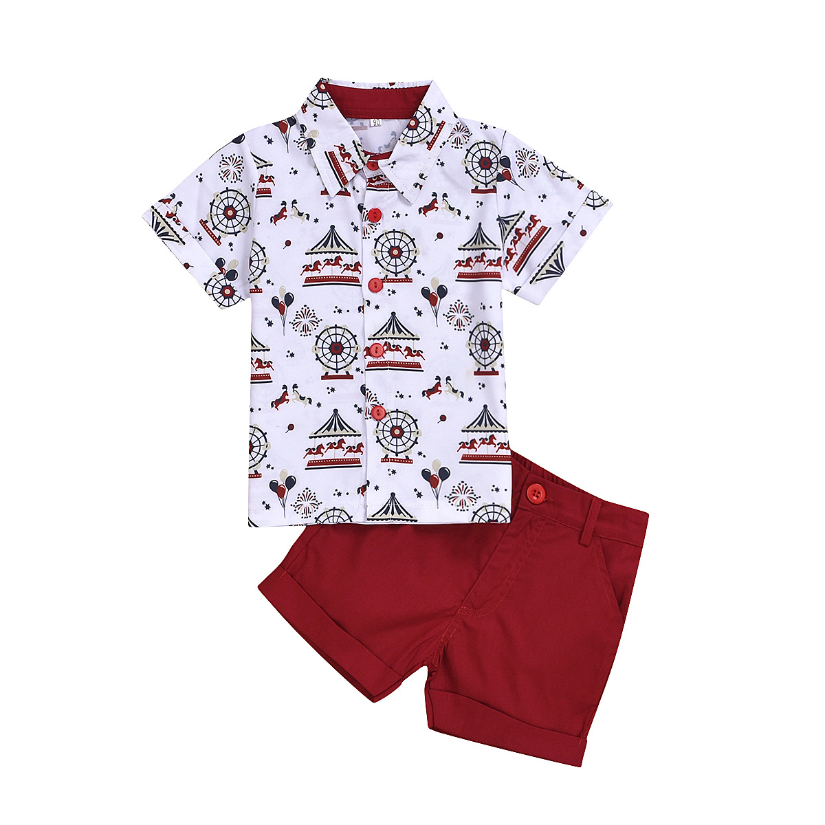 Printed shirt and shorts with two pieces