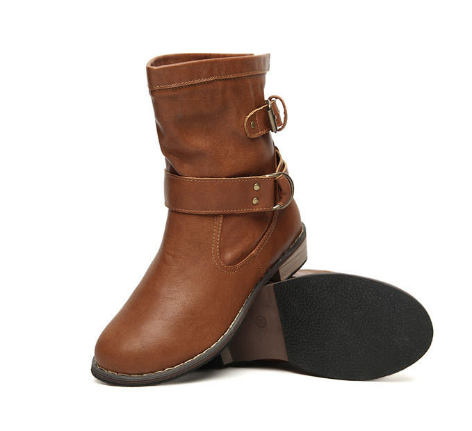 European and American round head low heel boots