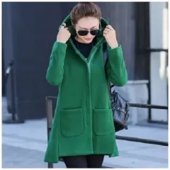 Sweatshirt Jacket Korean Zipper Mid-Length Hooded Slim Fit - Green - View 1