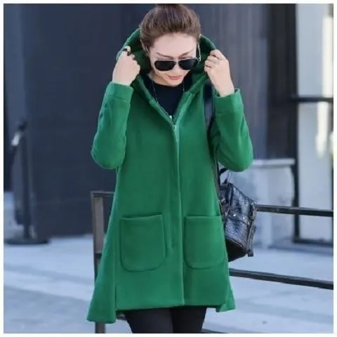 Sweatshirt Jacket Korean Zipper Mid Length Hooded Slim Fit Green - Shop at LoveMi