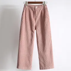 Student corduroy wide leg elastic waist straight pants - Pink - View 1