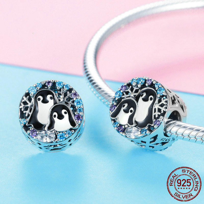 Sterling Silver Loose Beads Winter Penguin House