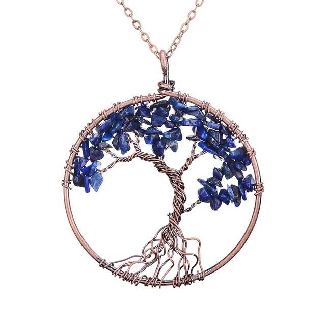 Chakra Tree Of Life Pendant Necklace Copper Crystal Lapis Lazuli - Shop at LoveMi