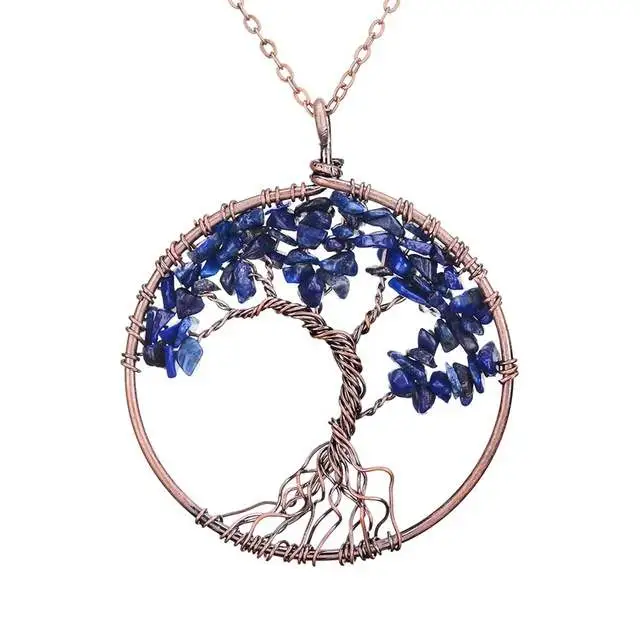 Chakra Tree Of Life Pendant Necklace Copper Crystal Lapis Lazuli - Shop at LoveMi