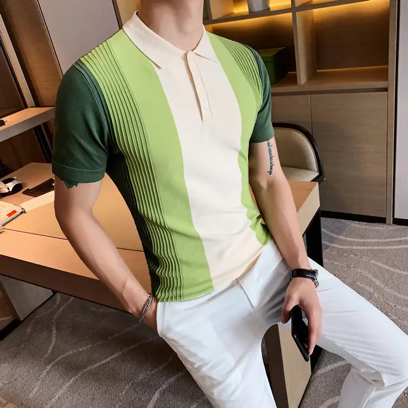 Men's round neck color block T-shirt