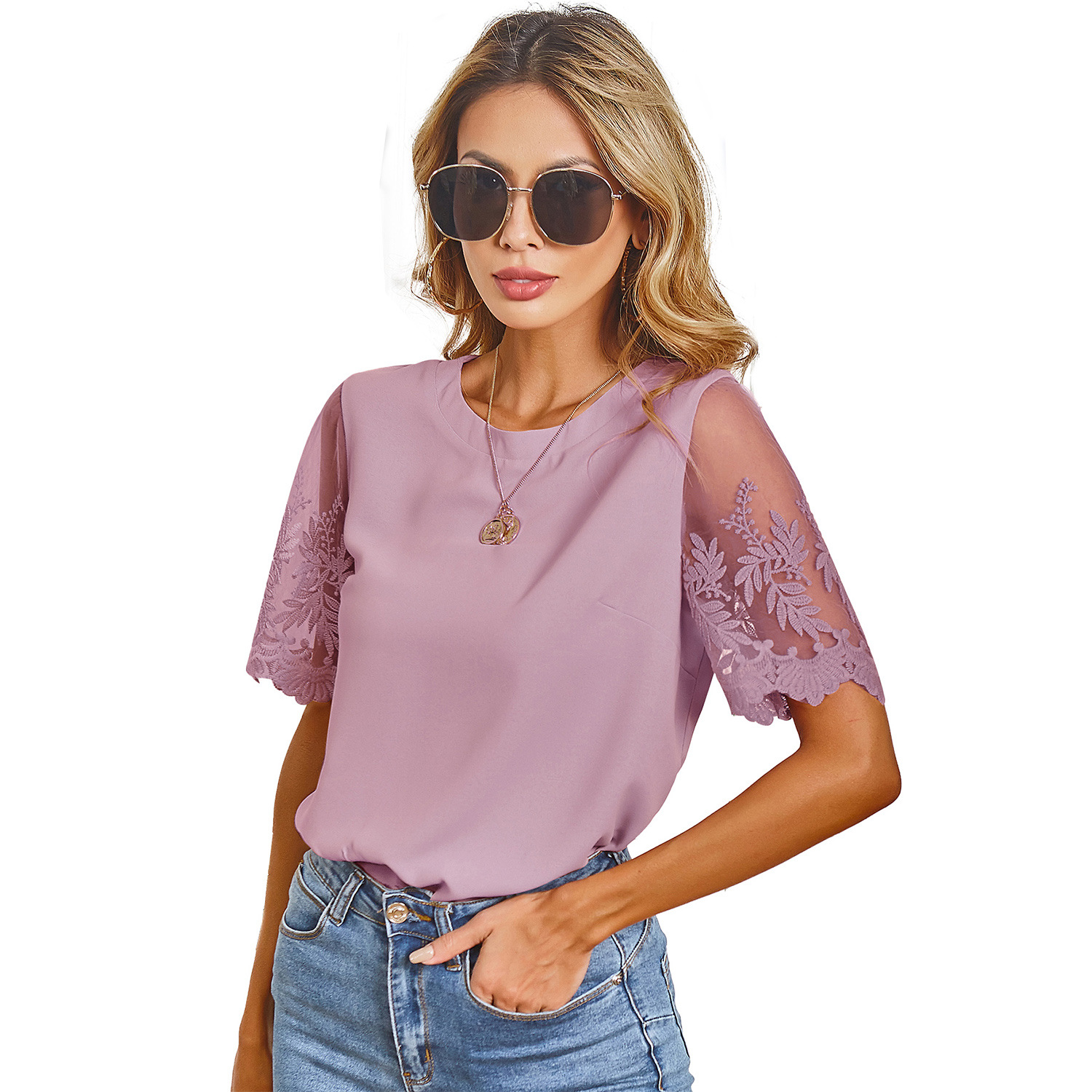 Title 6, Summer New Fashion Lace Short-Sleeved T-Shirt R...