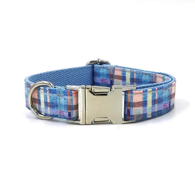 Plaid Dog Collar Print Bow Tie Set