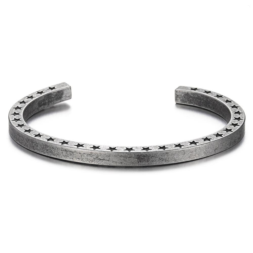 Nordic Men's Vintage Titanium Steel Star Pattern Cuff Bracelet