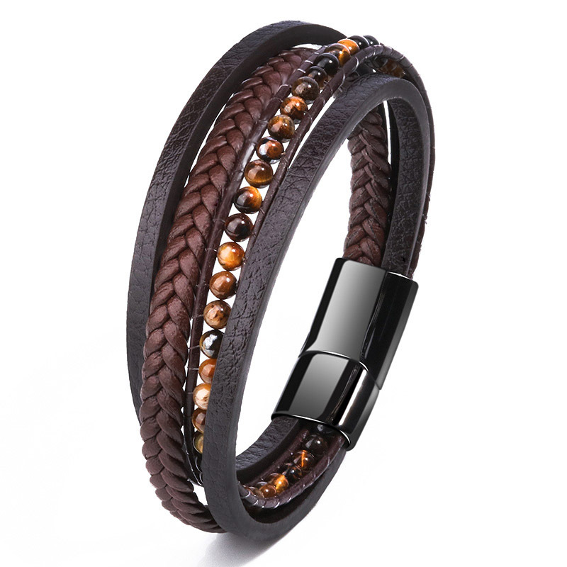 Natural Volcanic Stone Leather  Bead Bracelet