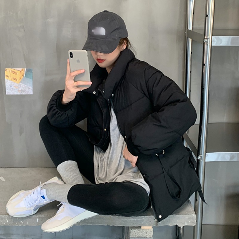Parka Jacket Women's Autumn Winter New Style Korean Loose Warm and Hand Stuffed Bread Female Trend Black - Shop at LoveMi