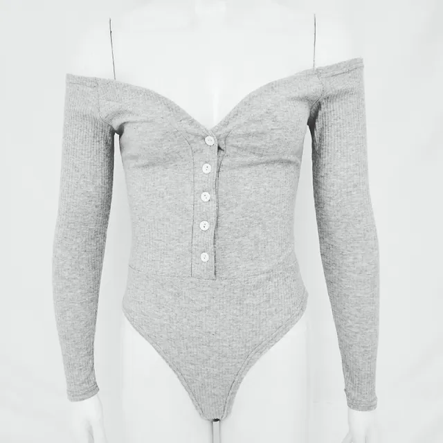 V neck Long Sleeved Button Jumpsuit T shirt Blouse Grey - Shop at LoveMi