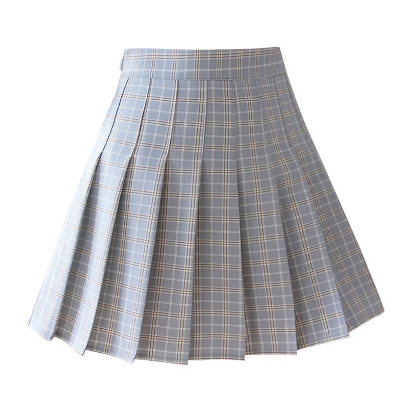 British High Waisted Slim Plaid Pleated Skirt For Women