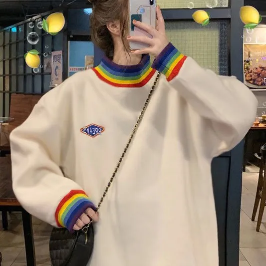 High Collar Coat Plush Thickened Student Sweater White - Shop at LoveMi