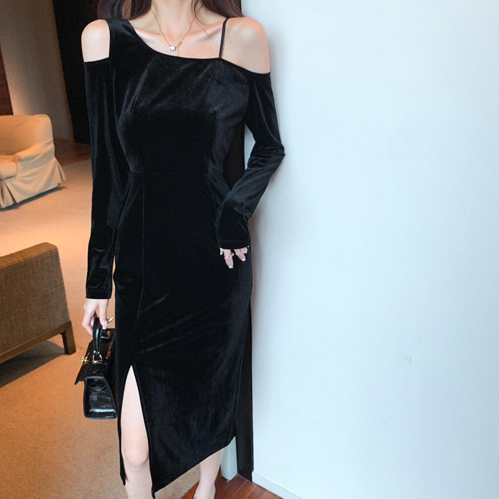 Cashmere Waist Pack Hip Long Sleeve Dress