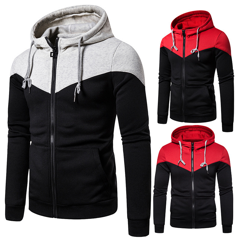 Two-color stitching zipper sports men's sweatshirt