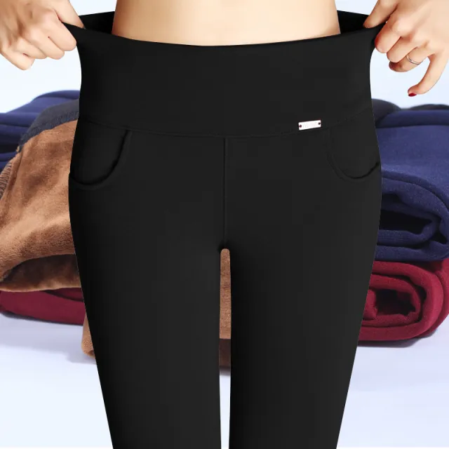 Ladies plus fleece padded slim outer wear leggings Black - Shop at LoveMi