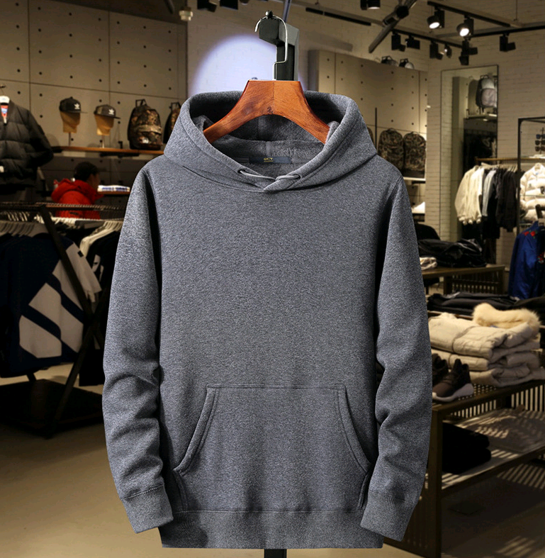 Autumn and winter new men's clothing hooded sweater solid color jacket plus velvet warm long-sleeved T-shirt sweater