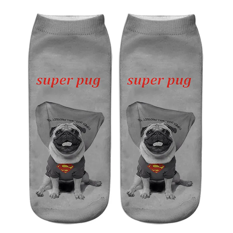 Dog PUG cartoon 3D printing socks - 2Style-Unpackaged