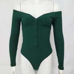 V-neck Long-Sleeved Button Jumpsuit T-shirt Blouse - Green - View 1