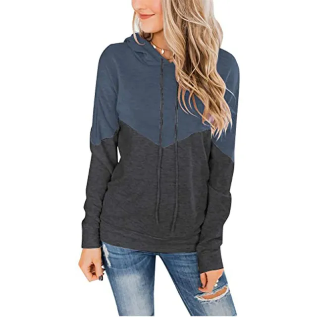 Women's Hooded Contrast Color Long sleeved Sweater Blue - Shop at LoveMi