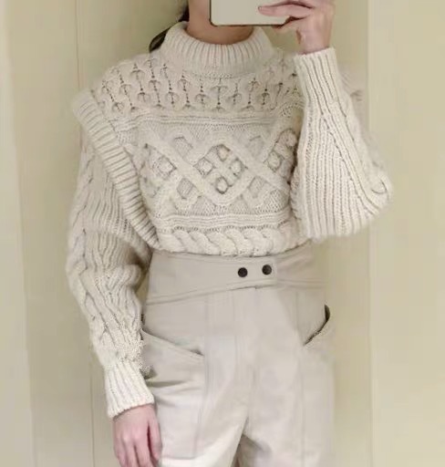 Twist woven fake two-piece sweater