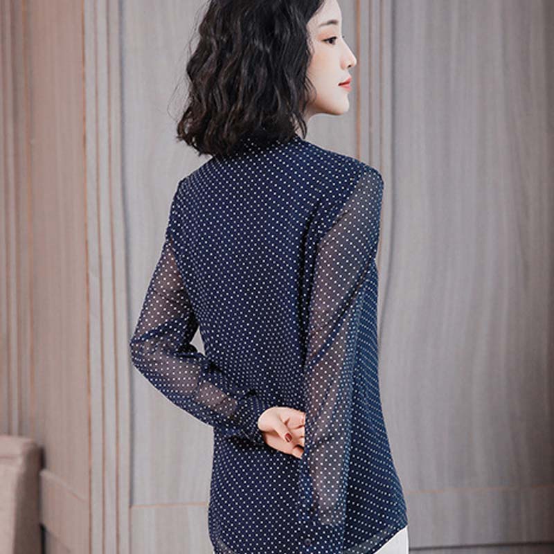 Women's Long Sleeve Shirt With Stand-up Collar Bow